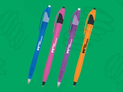 Graphic of pens with assorted colors featuring the Miller Insurance logo.