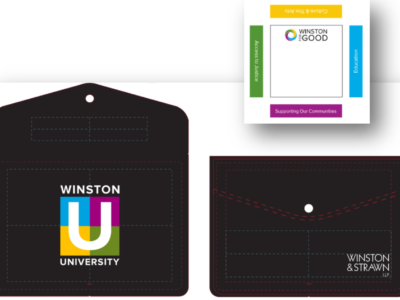 Graphic demonstrating a creative welcome gift featuring the Winston and Strawn logo.